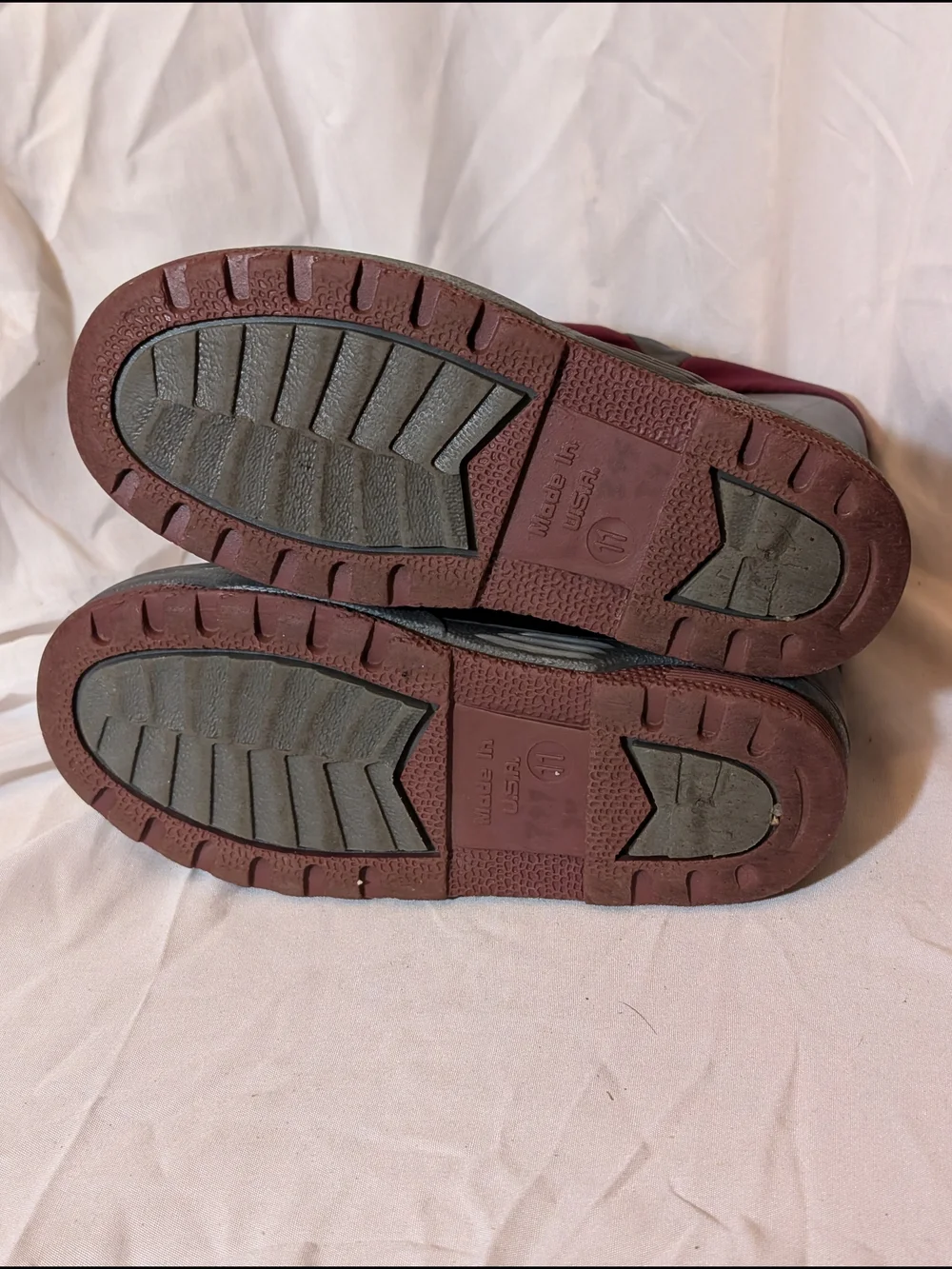 L.L.Bean Black Rubber Rain Boots with Burgundy Cuff